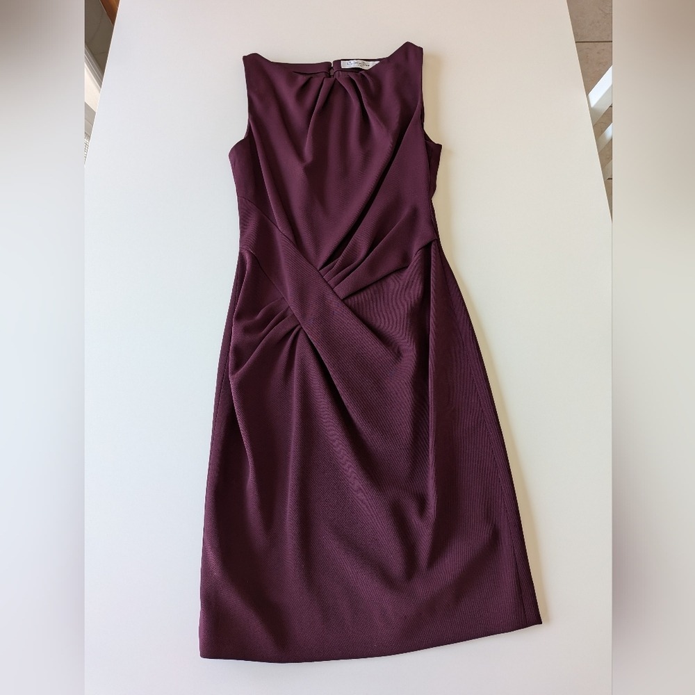 Christian‎ Dior Burgundy Virgin Wool Silk Lined Draped Sheath Dress Size 6 FR 38